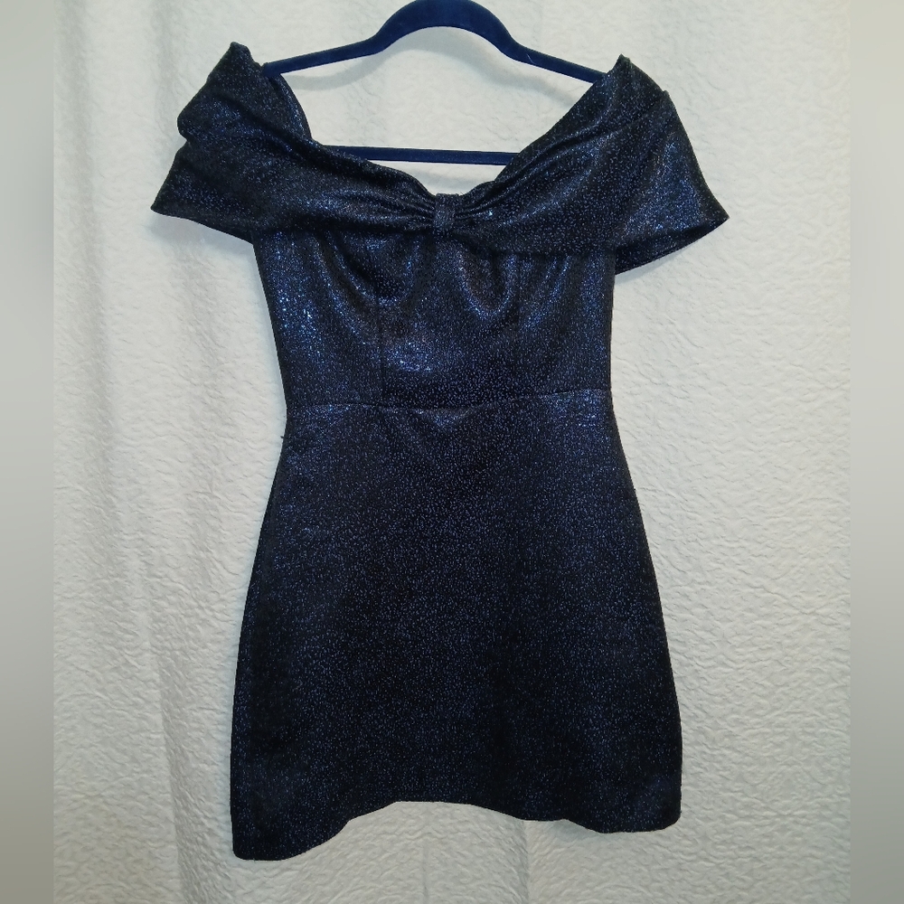 Monique Lhuillier Navy Glitter Mini Dress